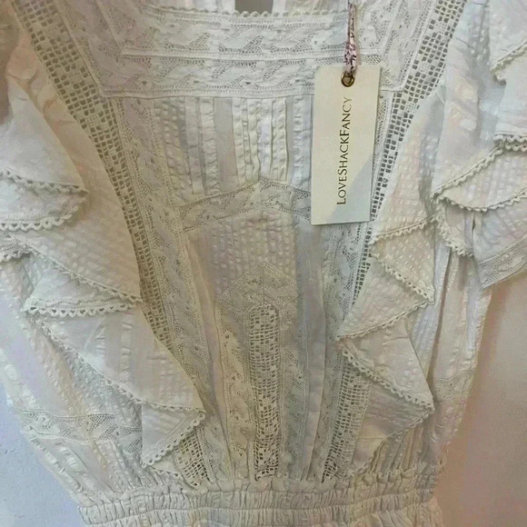 LoveShackFancy Stella Ruffled Frill Mini Lace Dress Bridal Graduation White L - Picture 4 of 5
